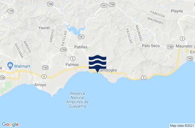 Mapa da tábua de marés em Pollos Barrio, Puerto Rico