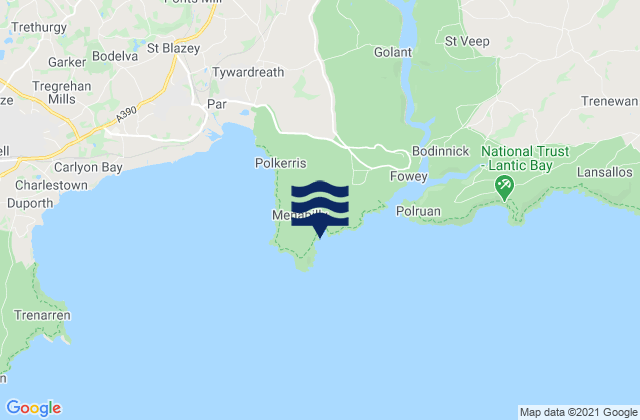 Mapa da tábua de marés em Polridmouth Beach, United Kingdom