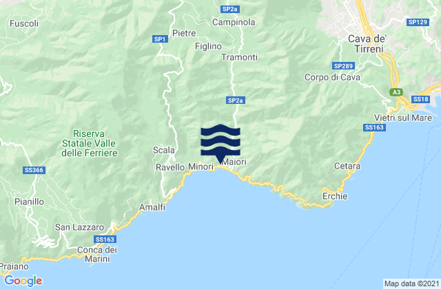 Mapa da tábua de marés em Polvica, Italy