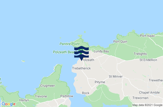 Mapa da tábua de marés em Polzeath, United Kingdom