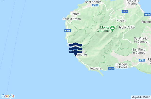 Mapa da tábua de marés em Pomonte, Italy