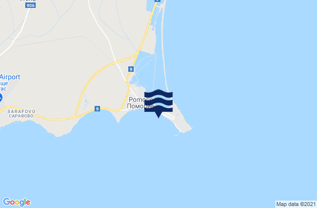 Mapa da tábua de marés em Pomorie, Bulgaria