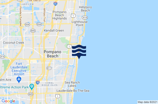 Mapa da tábua de marés em Pompano Beach, United States