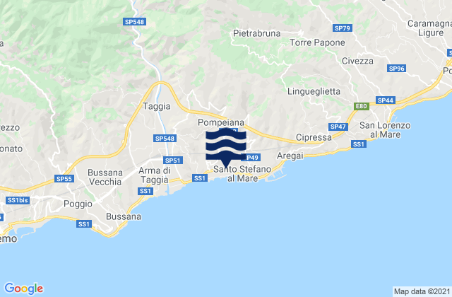 Mapa da tábua de marés em Pompeiana, Italy