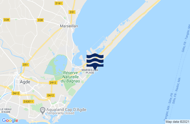 Mapa da tábua de marés em Pomérols, France