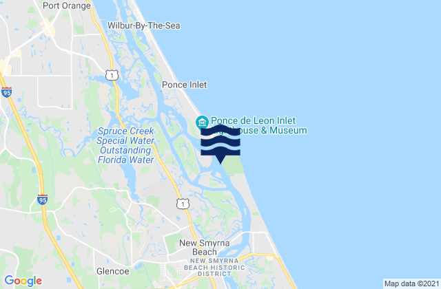 Mapa da tábua de marés em Ponce De Leon Inlet South, United States