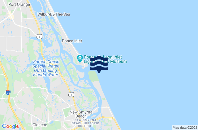 Mapa da tábua de marés em Ponce Inlet (New Smyrna), United States