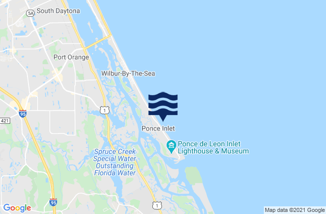 Mapa da tábua de marés em Ponce Inlet, United States