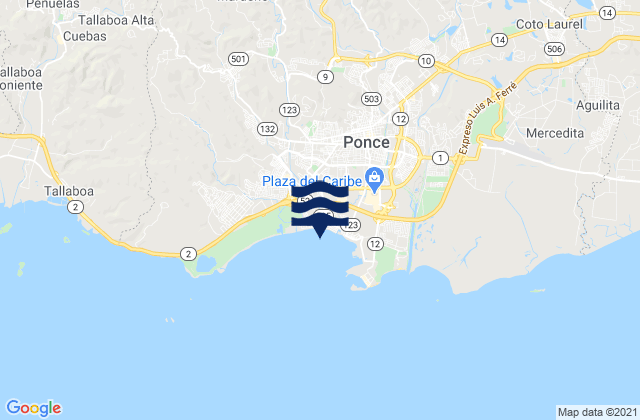 Mapa da tábua de marés em Ponce Municipio, Puerto Rico