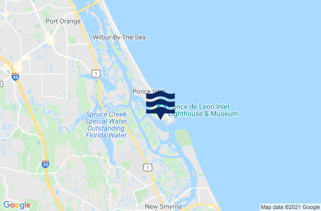 Mapa da tábua de marés em Ponce de Leon Inlet (inside), United States