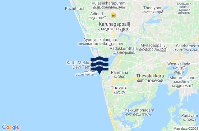 Mapa da tábua de marés em Ponmana, India