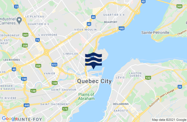 Mapa da tábua de marés em Pont De Quebec, Canada