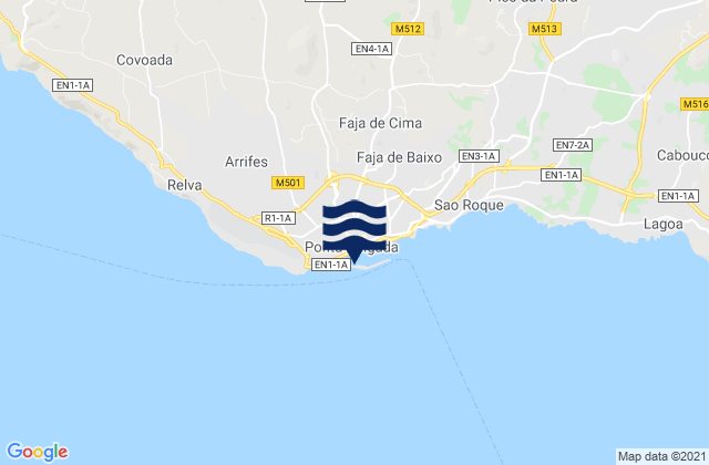 Mapa da tábua de marés em Ponta Delgada, Portugal