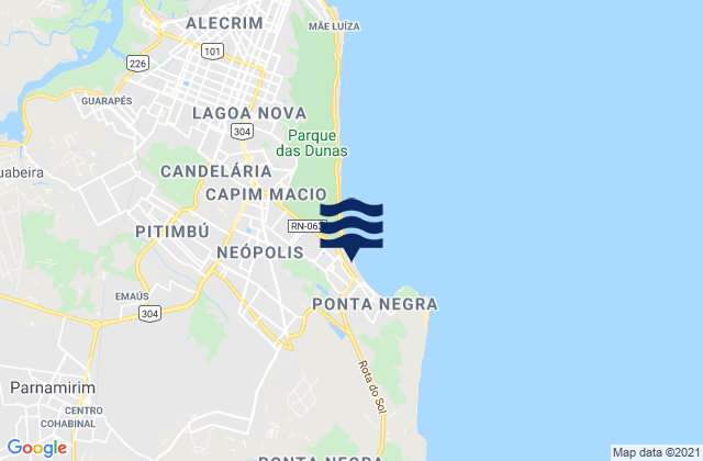 Mapa da tábua de marés em Ponta Negra (Quebra Mar), Brazil