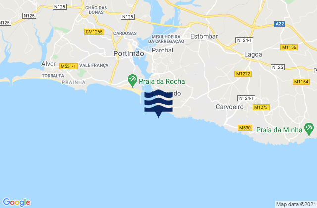 Mapa da tábua de marés em Ponta do Altar, Portugal