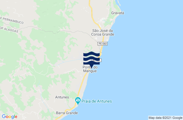 Mapa da tábua de marés em Ponta do Mangue, Brazil