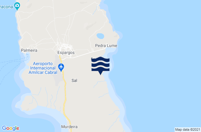 Mapa da tábua de marés em Ponta do Sino, Cabo Verde
