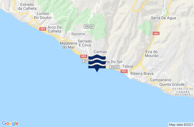 Mapa da tábua de marés em Ponta do Sol, Portugal