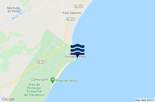 Mapa da tábua de marés em Pontal do Peba, Brazil