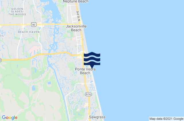 Mapa da tábua de marés em Ponte Vedra Beach, United States