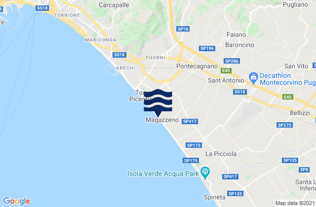 Mapa da tábua de marés em Pontecagnano, Italy