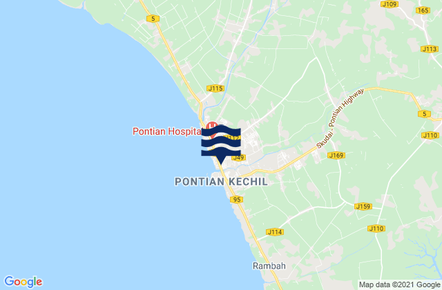 Mapa da tábua de marés em Pontian Kechil, Malaysia