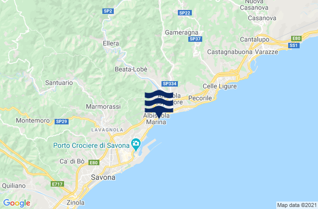 Mapa da tábua de marés em Pontinvrea, Italy