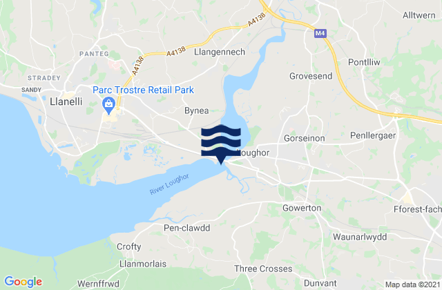 Mapa da tábua de marés em Pontlliw, United Kingdom