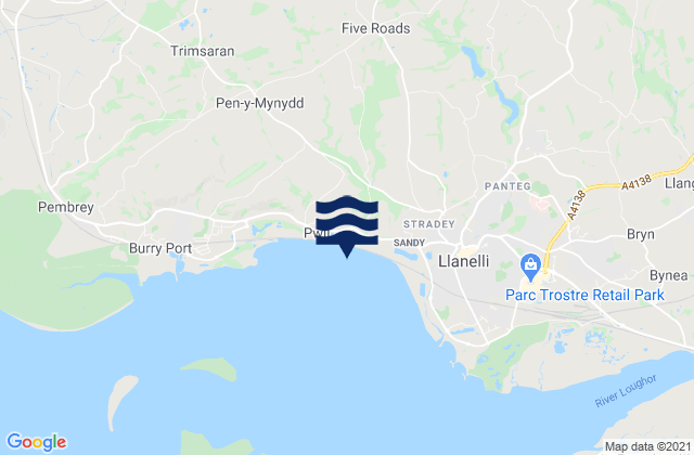 Mapa da tábua de marés em Pontyberem, United Kingdom