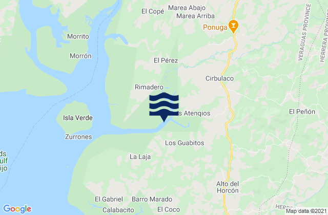 Mapa da tábua de marés em Ponuga, Panama