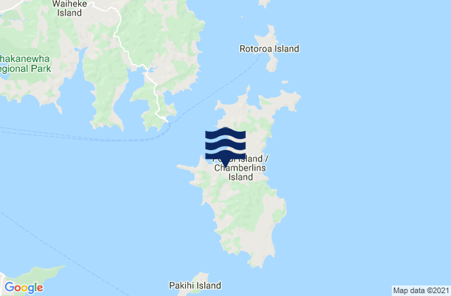 Mapa da tábua de marés em Ponui Island, New Zealand
