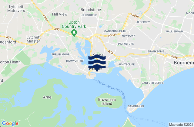 Mapa da tábua de marés em Poole, United Kingdom