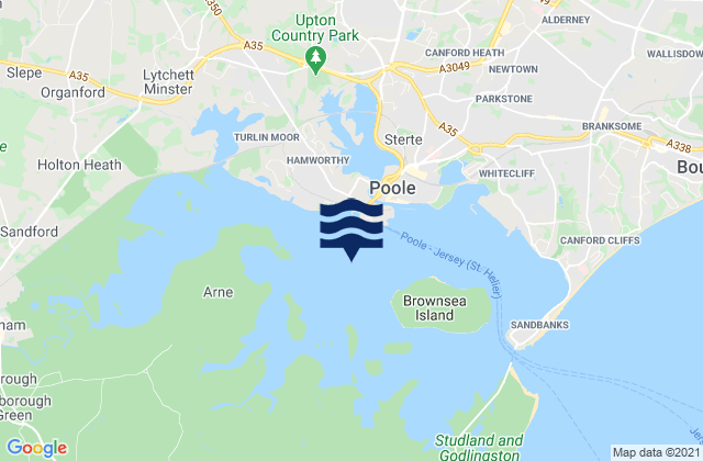 Mapa da tábua de marés em Poole Harbour, United Kingdom