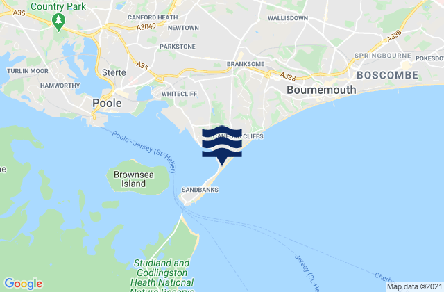 Mapa da tábua de marés em Poole Head, United Kingdom