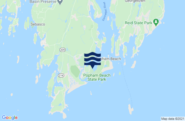 Mapa da tábua de marés em Popham Read, United States