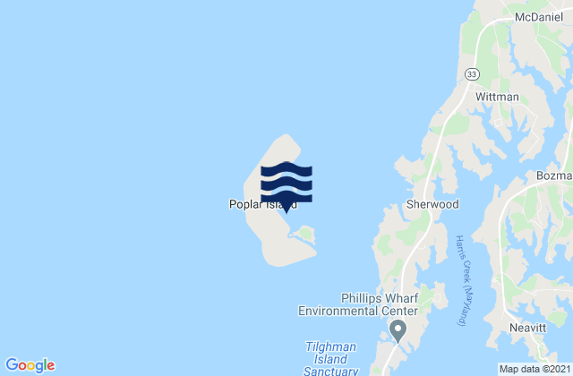 Mapa da tábua de marés em Poplar Island, United States