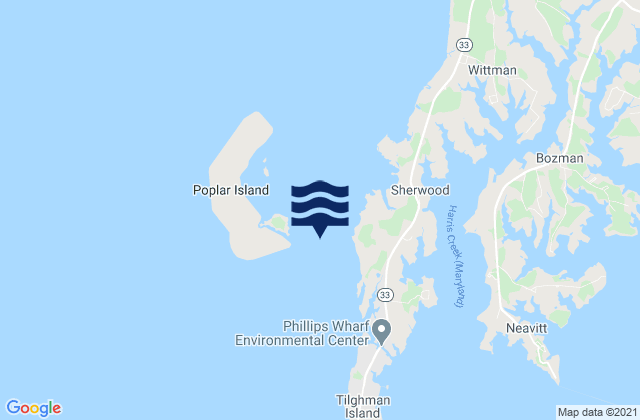 Mapa da tábua de marés em Poplar Island east of south end, United States