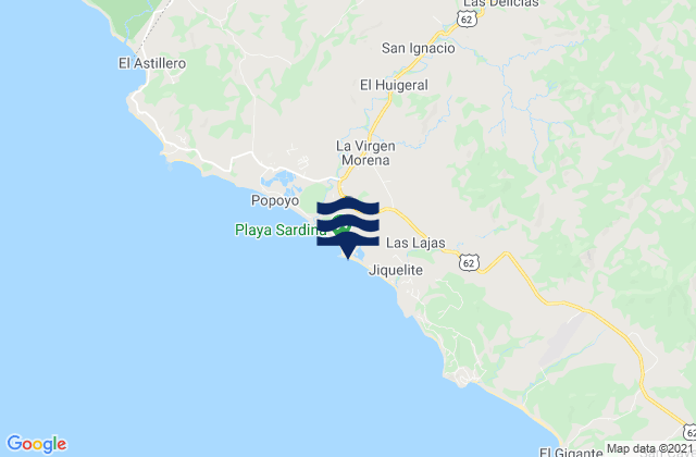 Mapa da tábua de marés em Popoyo, Nicaragua