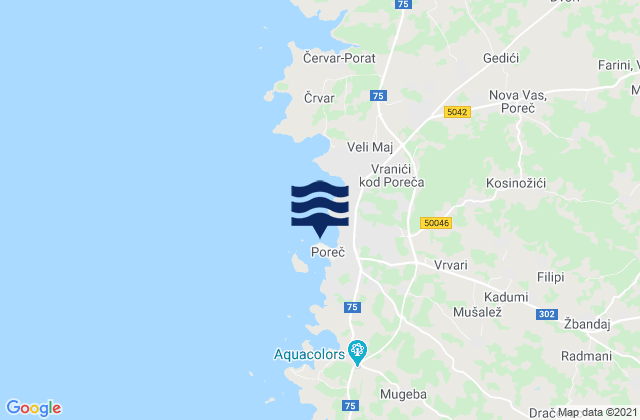 Mapa da tábua de marés em Poreč, Croatia