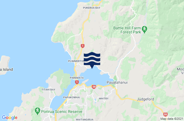 Mapa da tábua de marés em Porirua City, New Zealand