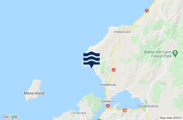 Mapa da tábua de marés em Porirua Harbour (Plimmerton), New Zealand
