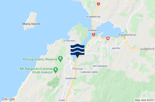 Mapa da tábua de marés em Porirua, New Zealand