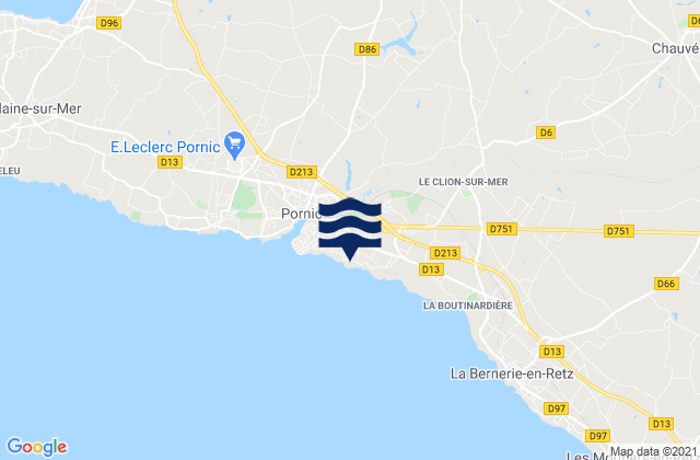 Mapa da tábua de marés em Pornic, France