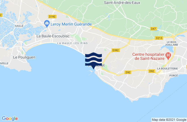 Mapa da tábua de marés em Pornichet, France