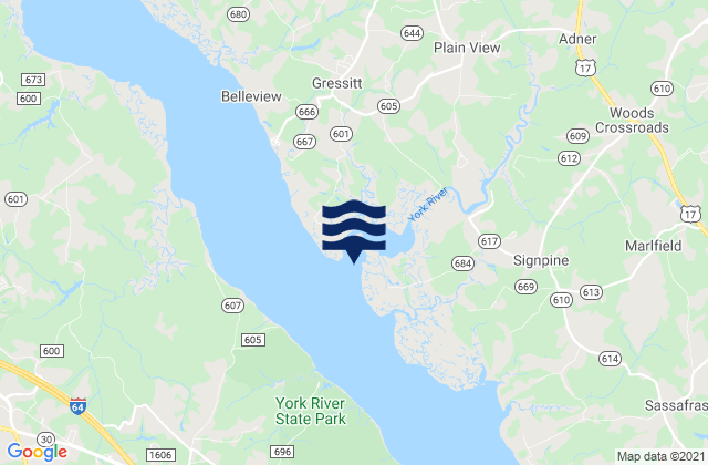 Mapa da tábua de marés em Poropotank Bay, United States