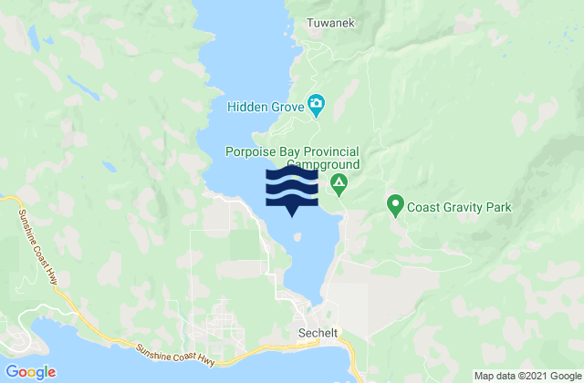 Mapa da tábua de marés em Porpoise Bay, Canada