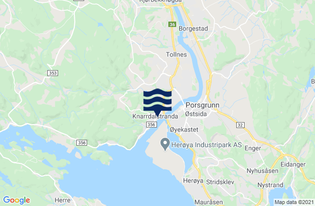 Mapa da tábua de marés em Porsgrunn, Norway