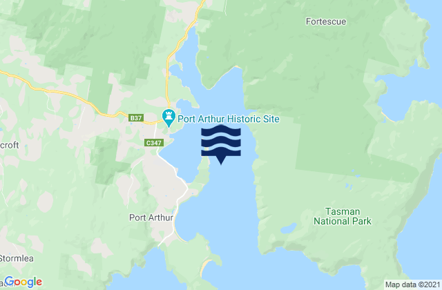 Mapa da tábua de marés em Port Arthur, Australia