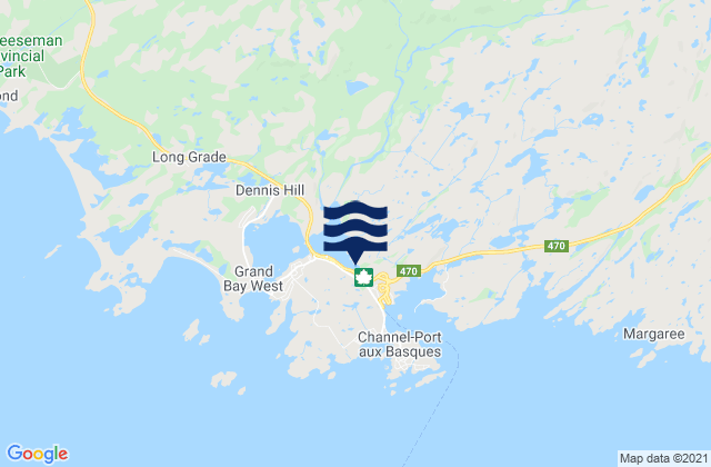 Mapa da tábua de marés em Port Aux Basques, Canada