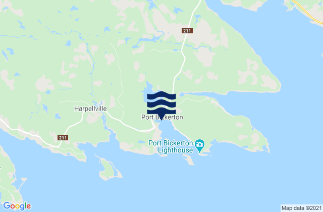 Mapa da tábua de marés em Port Bickerton, Canada